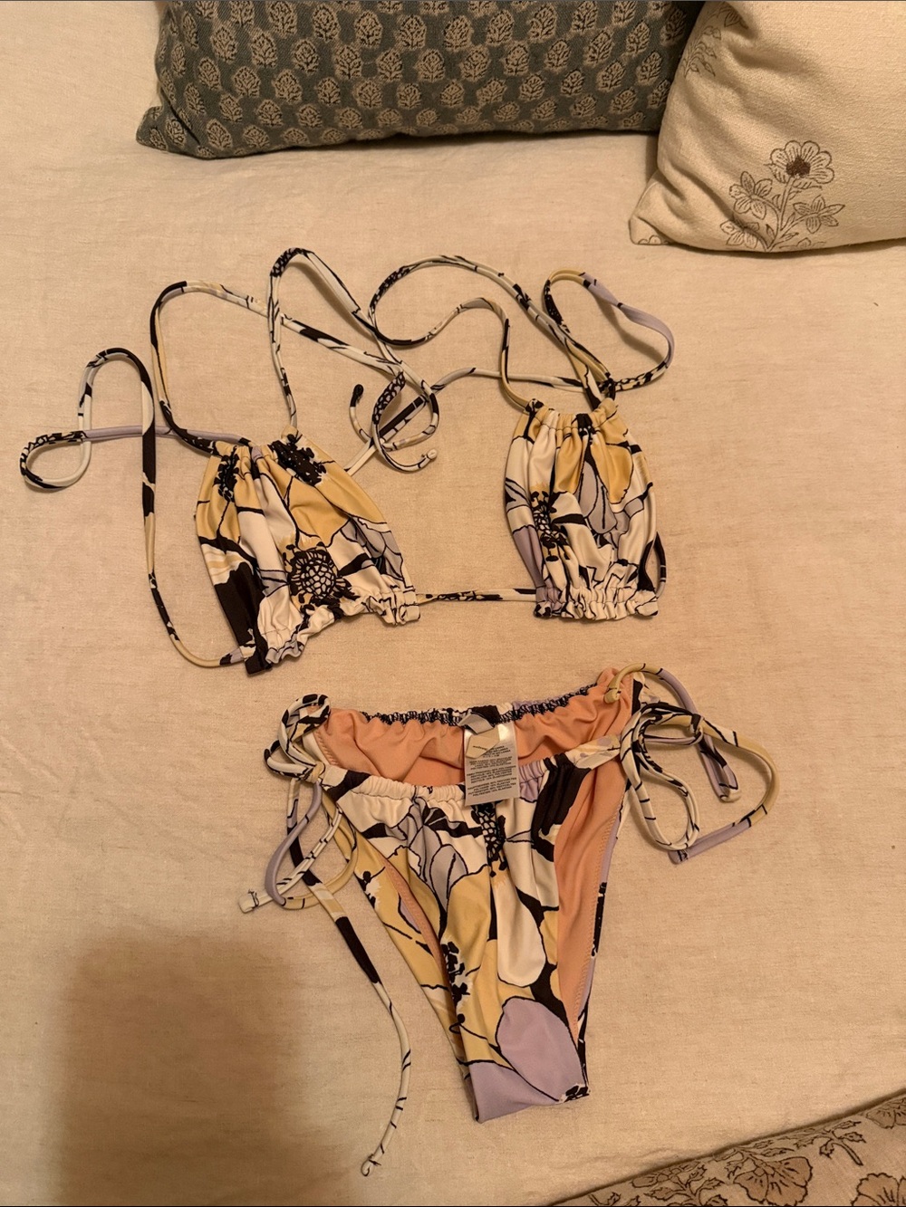 Madewell Floral String Bikini in Yellow, Lavender, Black